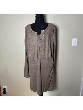 Soft Minimalist Ribbed Knit Cardigan Dress Set Taupe Lounge Chic
